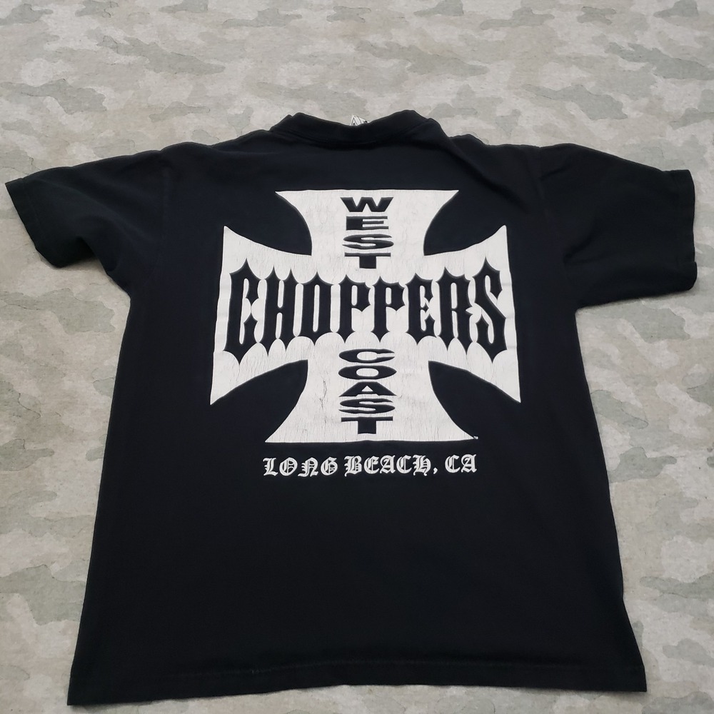 Vintage Choppers West Coast Mens Medium Black Y2K WCC Long Beach Ca Short Sleeve